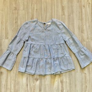 Altar’d State Blue Striped Shirt Bell‎ Sleeves Boho Womens Size Small Ruffles